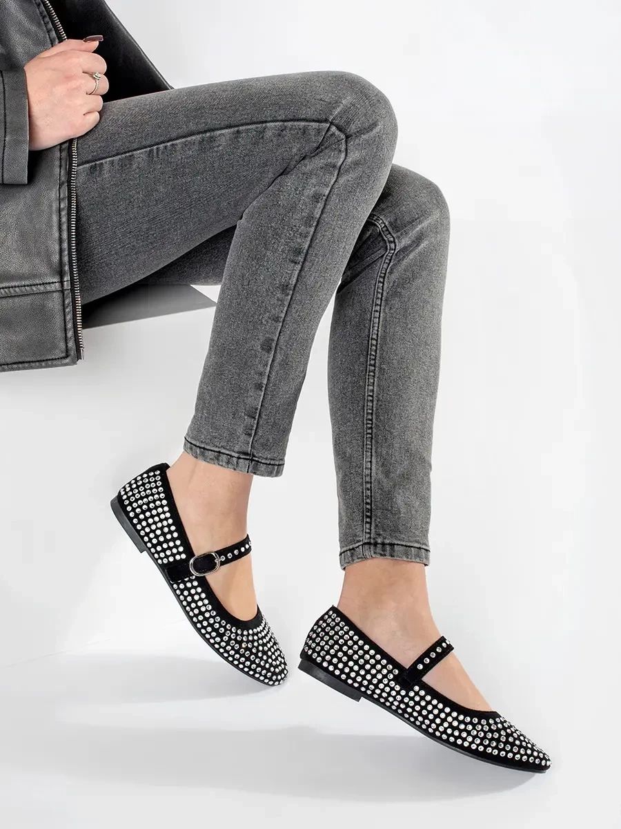 Schwarze Damen Ballerinas mit Nieten