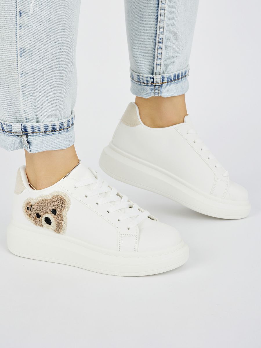 Weiße Damen-Sneaker mit Plüsch