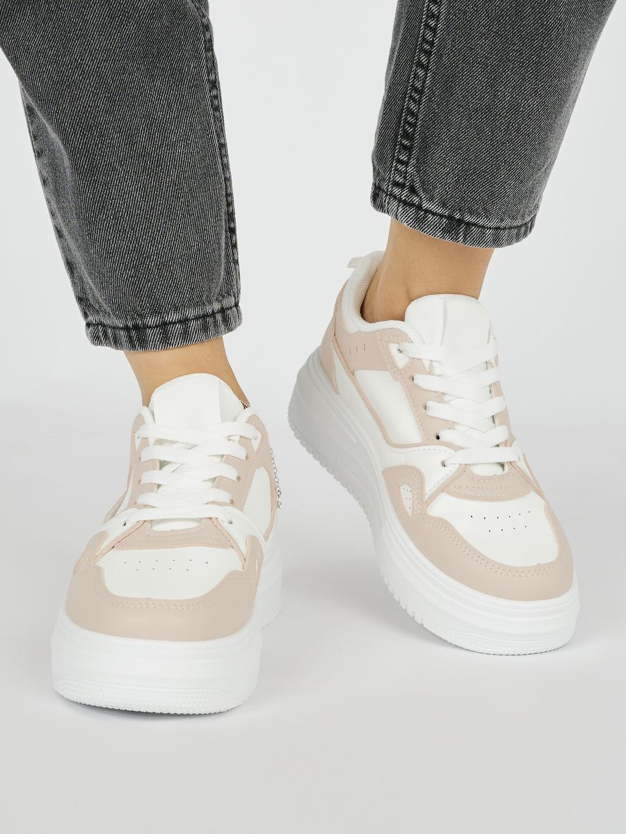 Weiß-rosa Damen Sport Sneakers auf Plattform