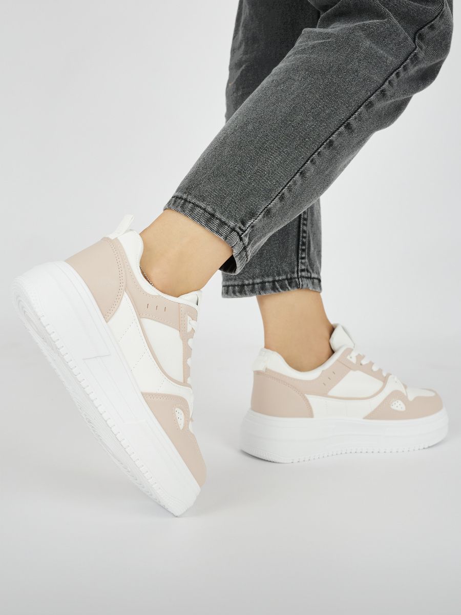 Weiß-rosa Damen Sport Sneakers auf Plattform