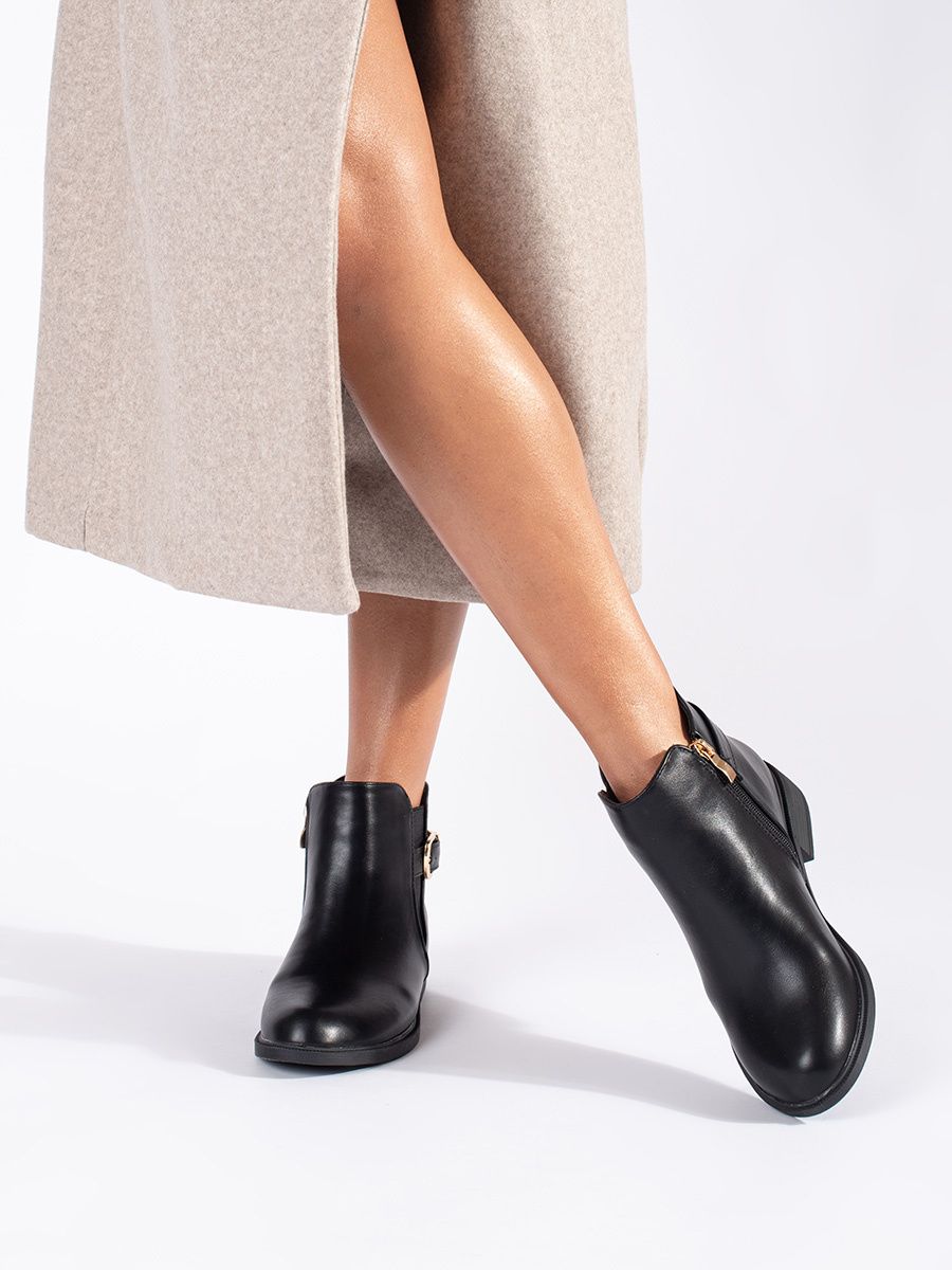 Schwarze Damen Stiefeletten mit goldenen Details