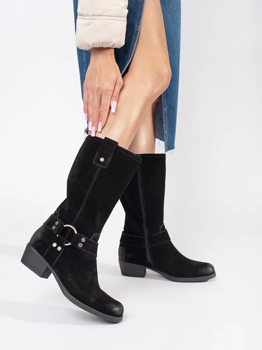 Schwarze Leder-Cowboy-Stiefel Sergio Leone