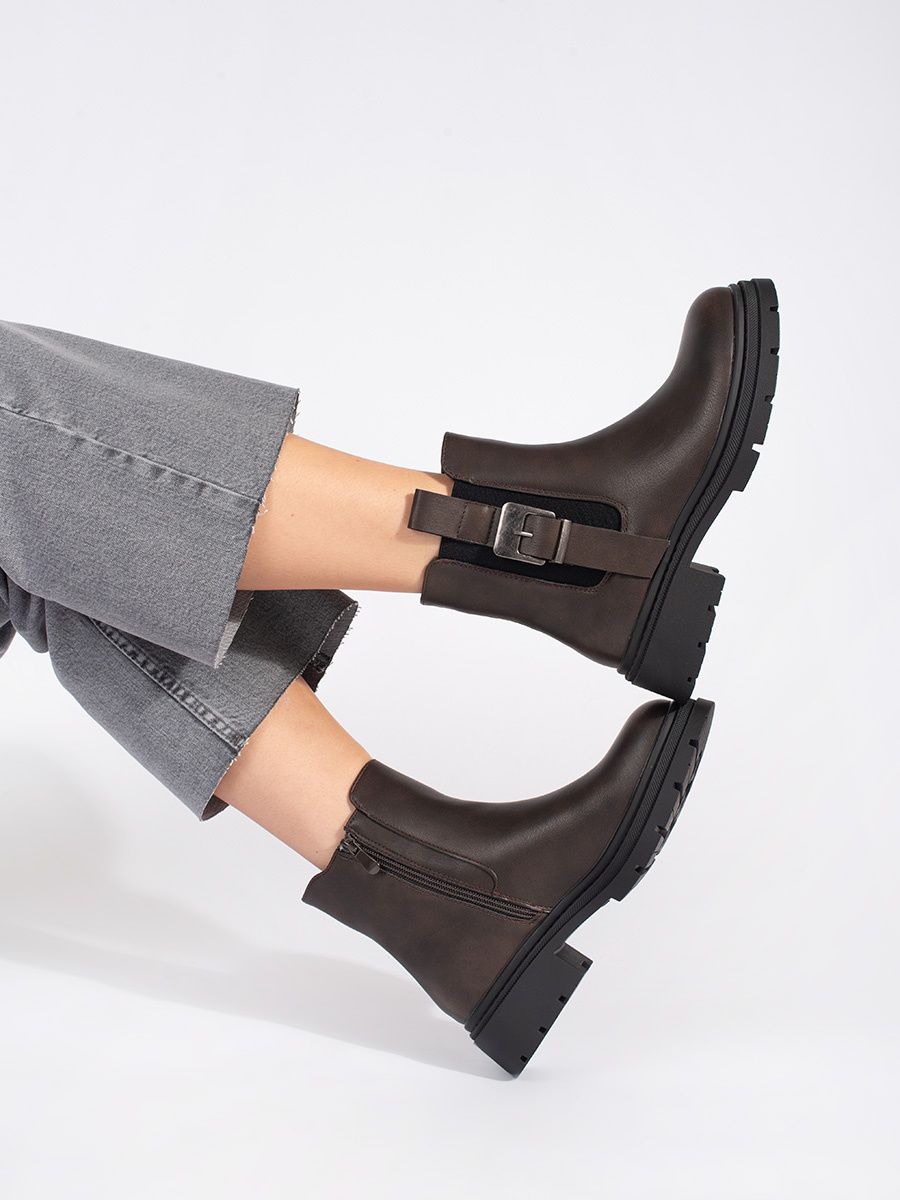 Braune Damen Stiefeletten mit Schnalle