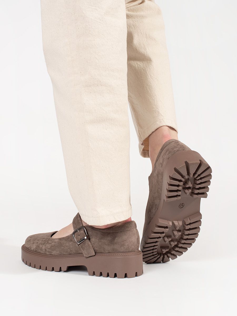Beige Plateau-Slipper aus ökologischem Wildleder