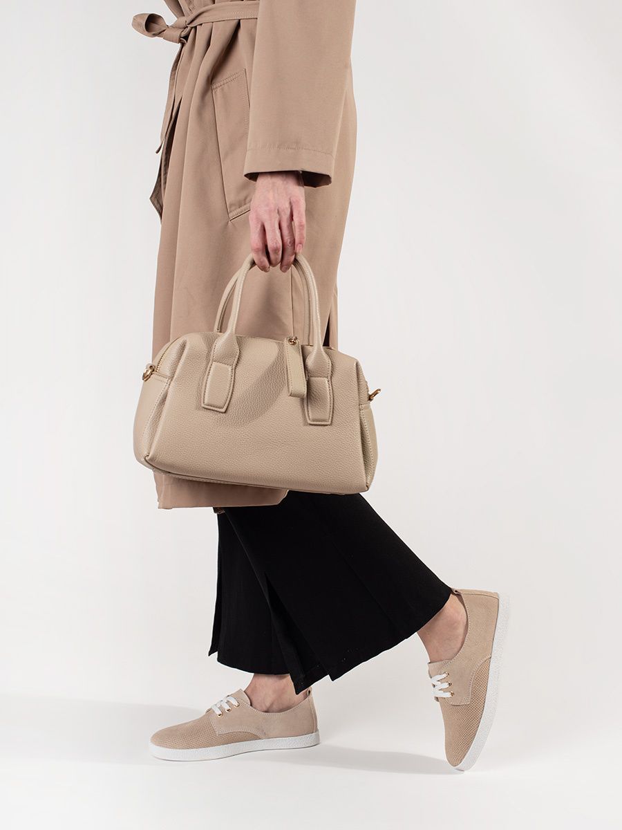 Beige durchbrochene Sneakers aus echtem Leder
