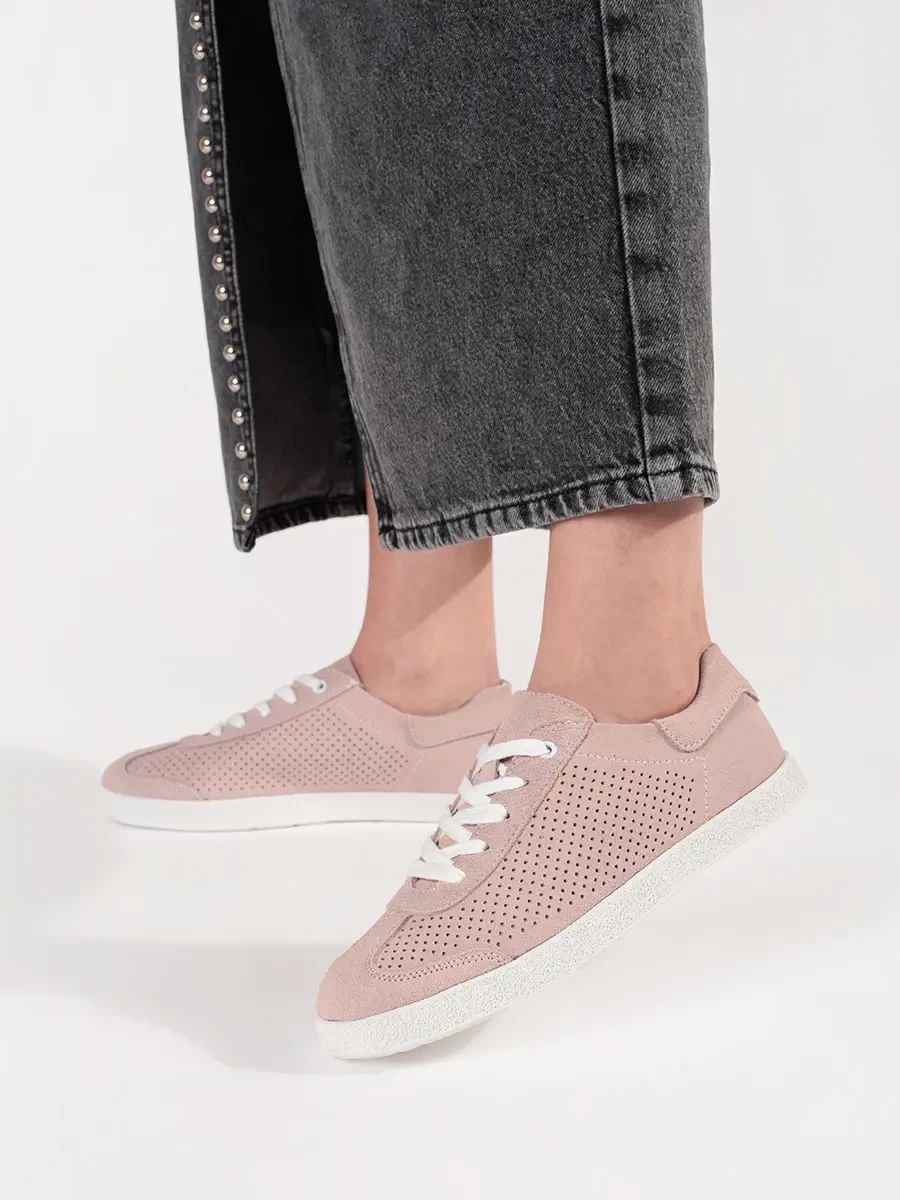 Helle rosa Ajour-Sneaker aus echtem Leder