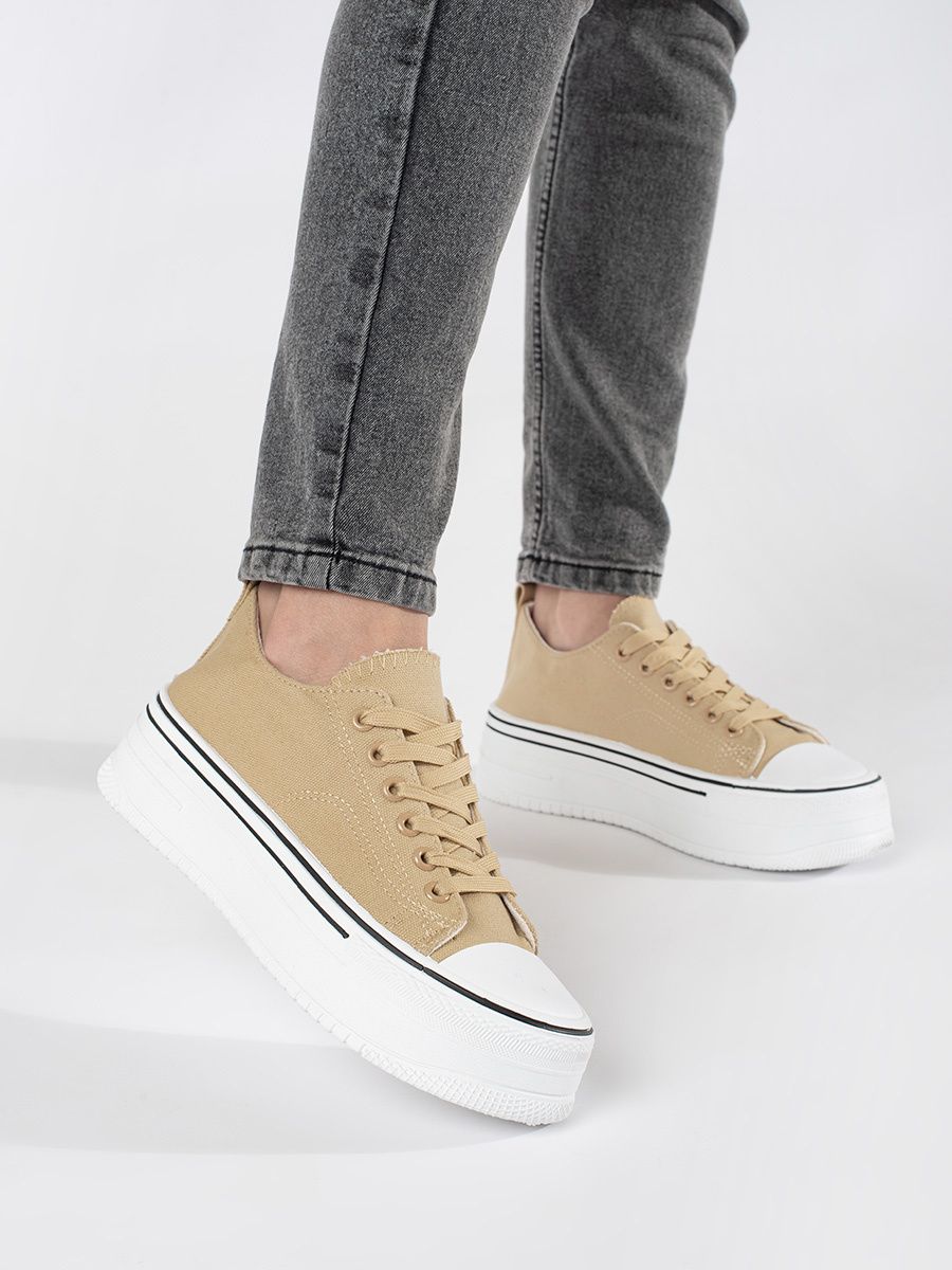 Beige Damen Sneakers mit dicker Sohle