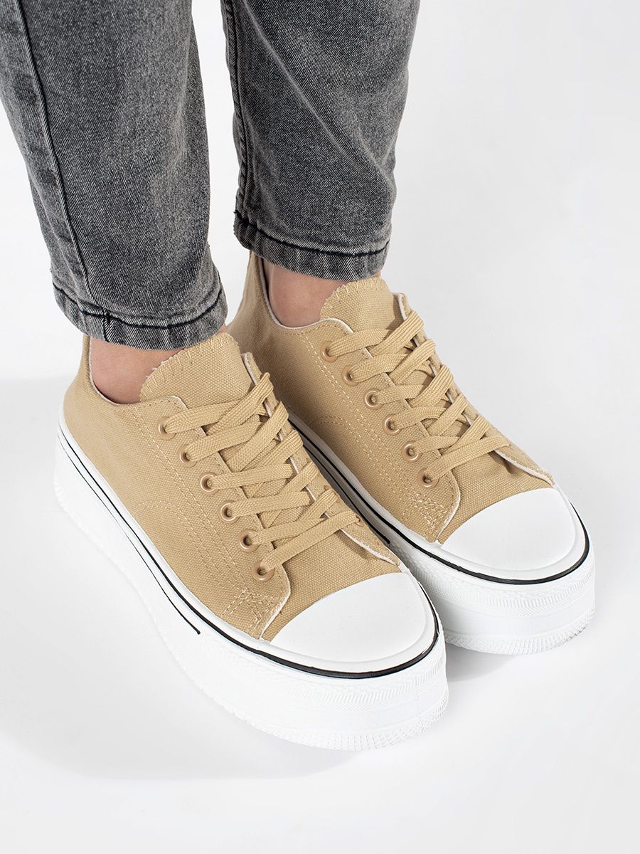 Beige Damen Sneakers mit dicker Sohle