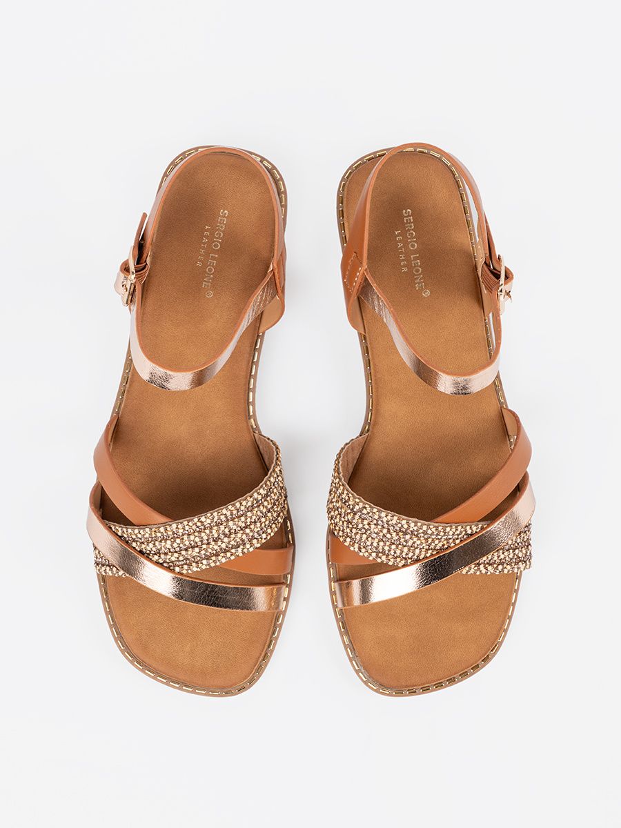 Braune Damen Sandalen mit flachem Absatz von Sergio Leone