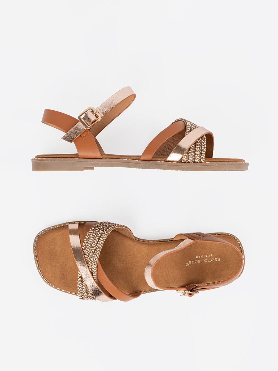 Braune Damen Sandalen mit flachem Absatz von Sergio Leone