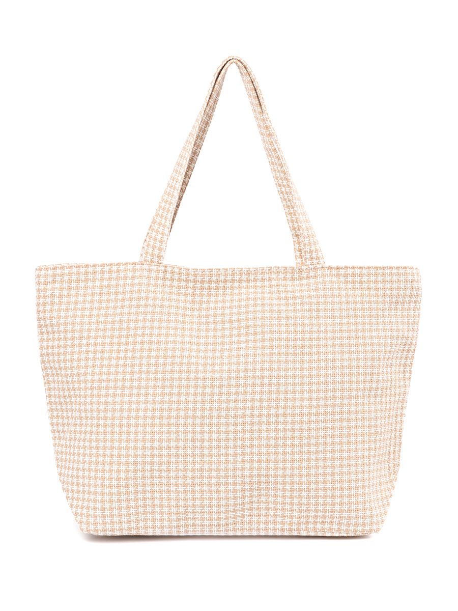 Beige Strandtasche mit weißem Karomuster