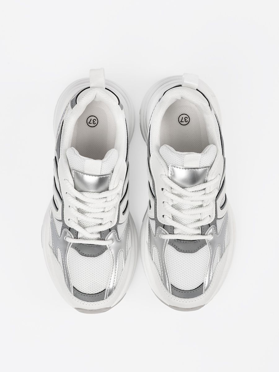 Weiße Damen Sneakers mit silbernen Akzenten