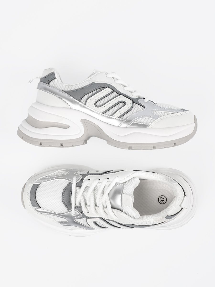 Weiße Damen Sneakers mit silbernen Akzenten