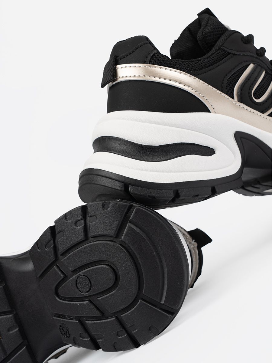 Schwarze Damen Sneakers mit goldenen Akzenten