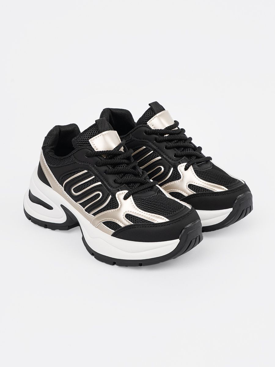 Schwarze Damen Sneakers mit goldenen Akzenten