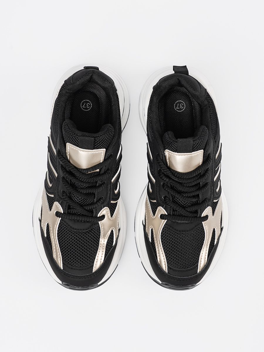 Schwarze Damen Sneakers mit goldenen Akzenten