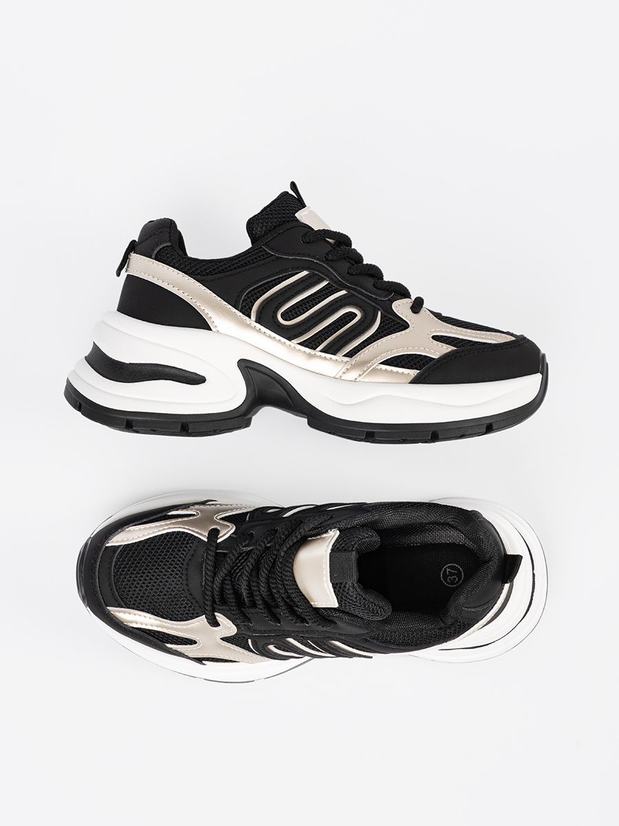 Schwarze Damen Sneakers mit goldenen Akzenten