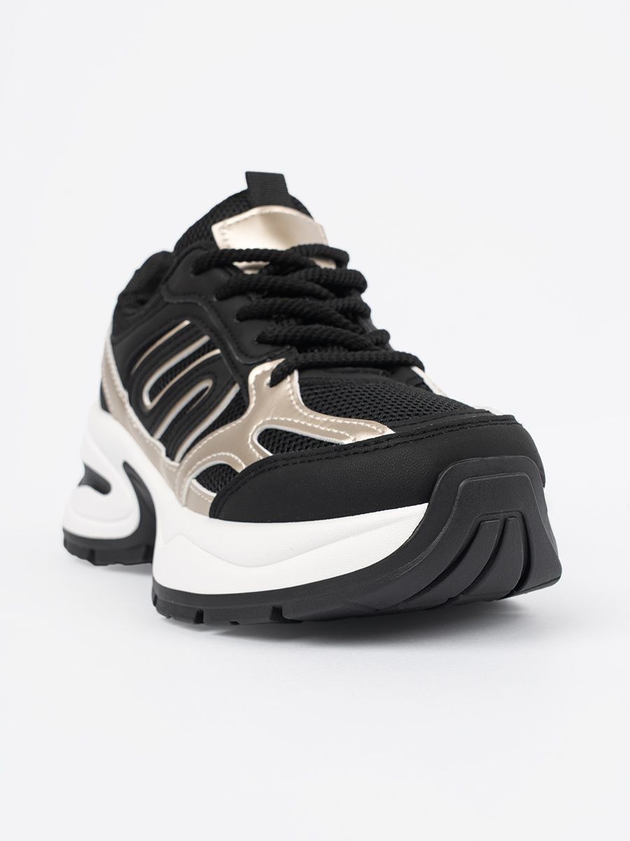 Schwarze Damen Sneakers mit goldenen Akzenten