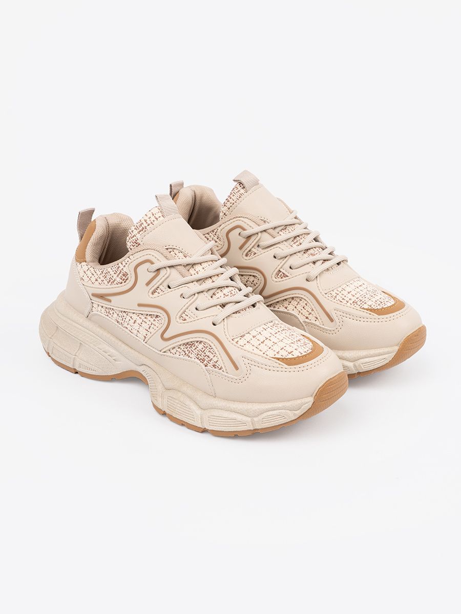 Helle beige Damen Sneakers auf Plattform