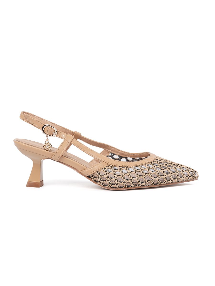 Beige Ajour-Pumps mit niedrigem Absatz