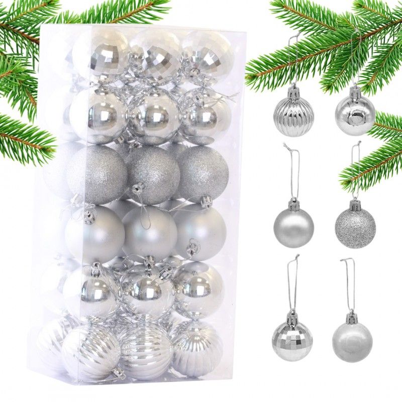 Set mit 36 Silberornamenten, Durchmesser 5.5 cm