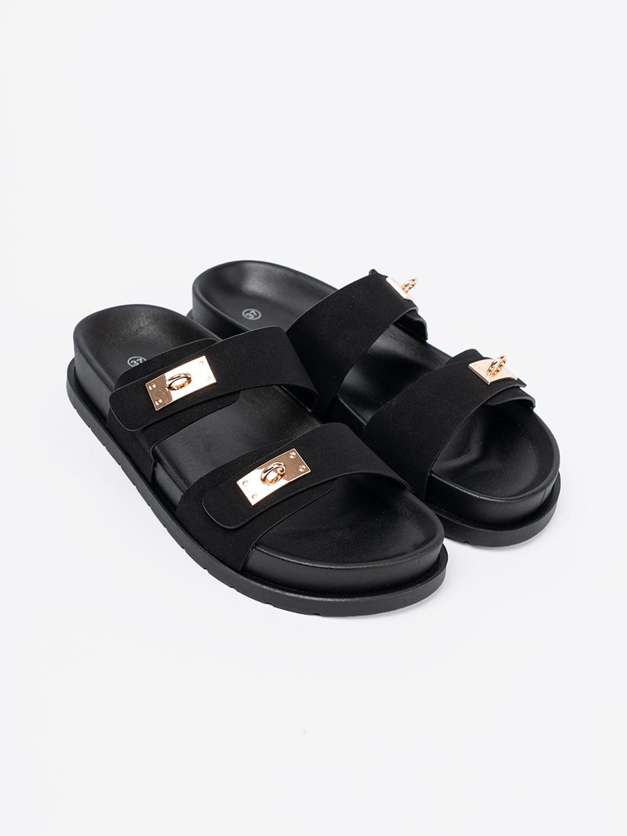 Plateau-Sandalen mit goldenen Details