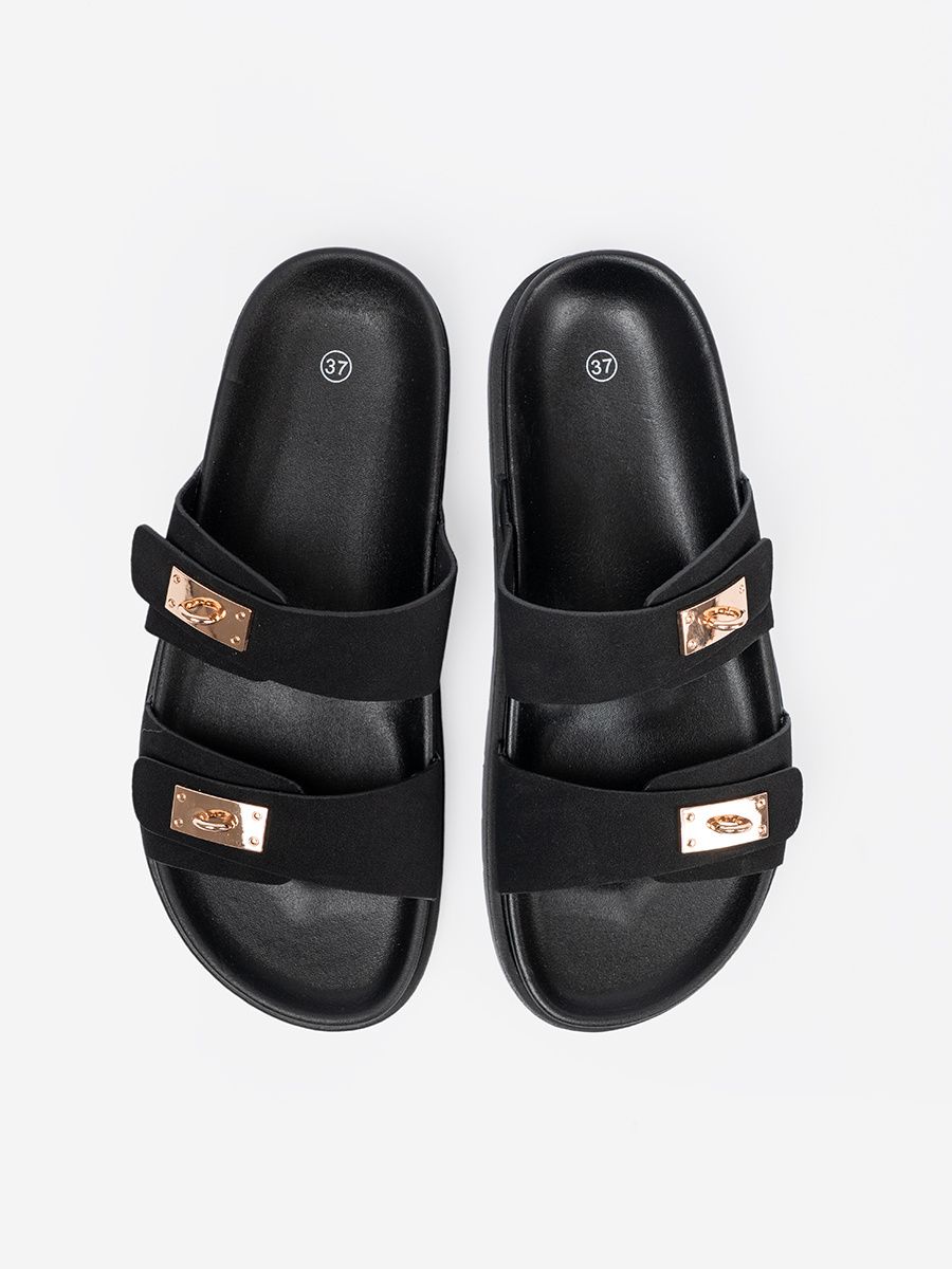 Plateau-Sandalen mit goldenen Details