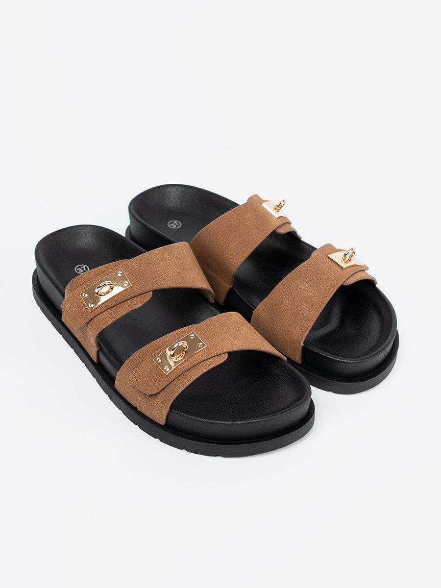 Braune Damen-Sandalen mit goldenen Akzenten