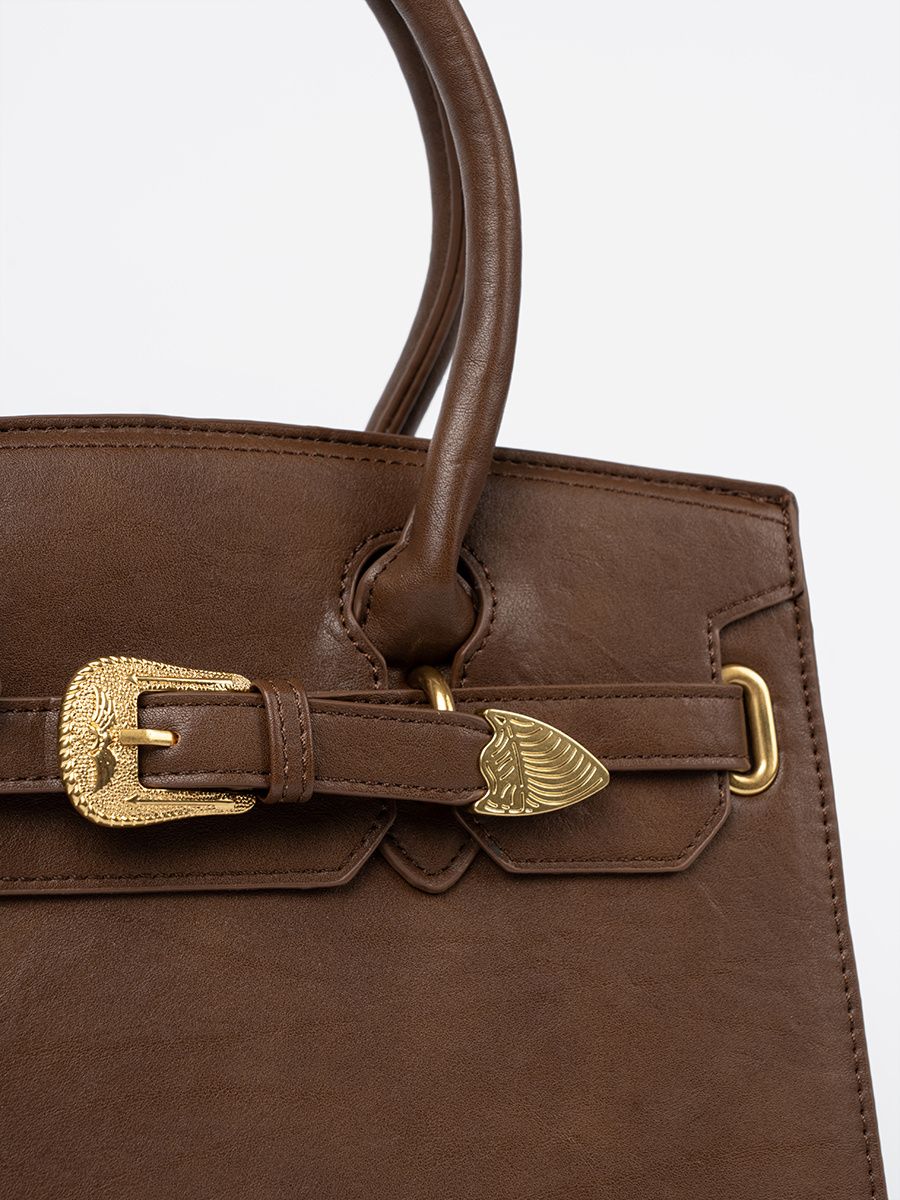 Braune Handtasche mit dekorativer goldener Schnalle