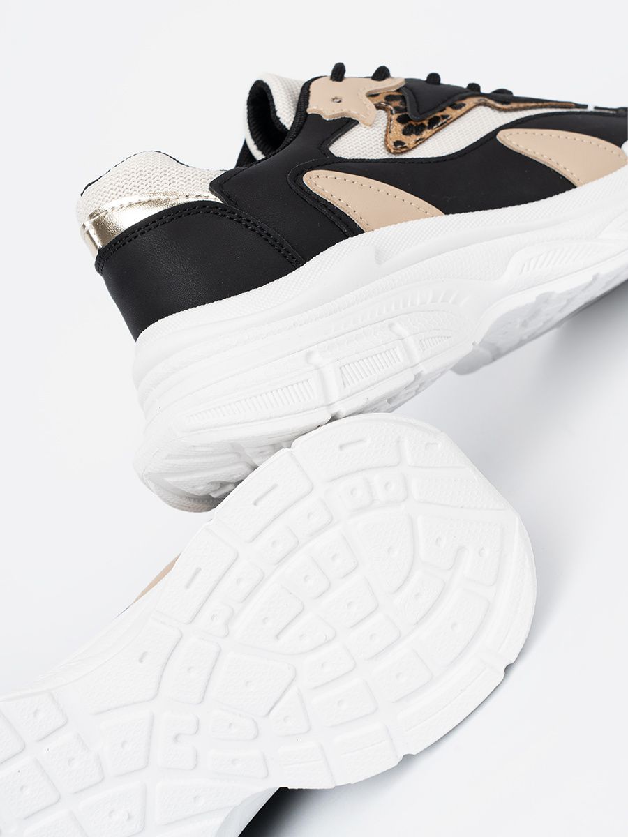 Schwarze und beige Damen Sneakers mit dicker Sohle