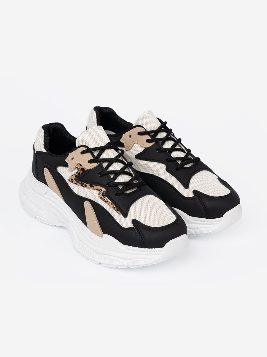 Schwarze und beige Damen Sneakers mit dicker Sohle