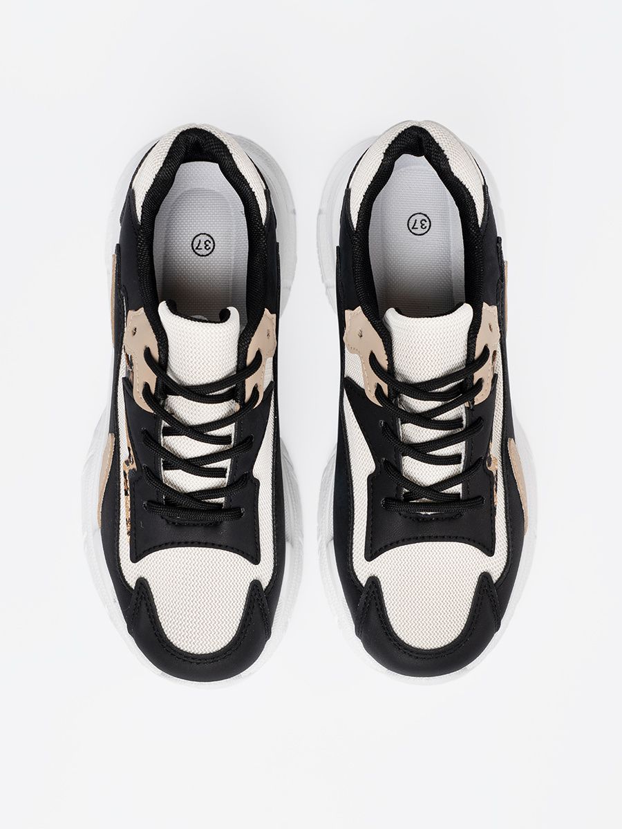 Schwarze und beige Damen Sneakers mit dicker Sohle