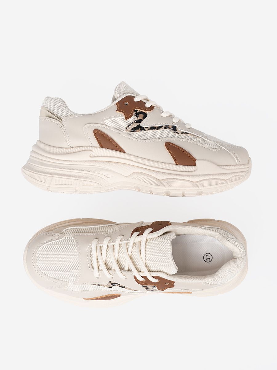 Beige Damen Sneakers mit dicker Sohle