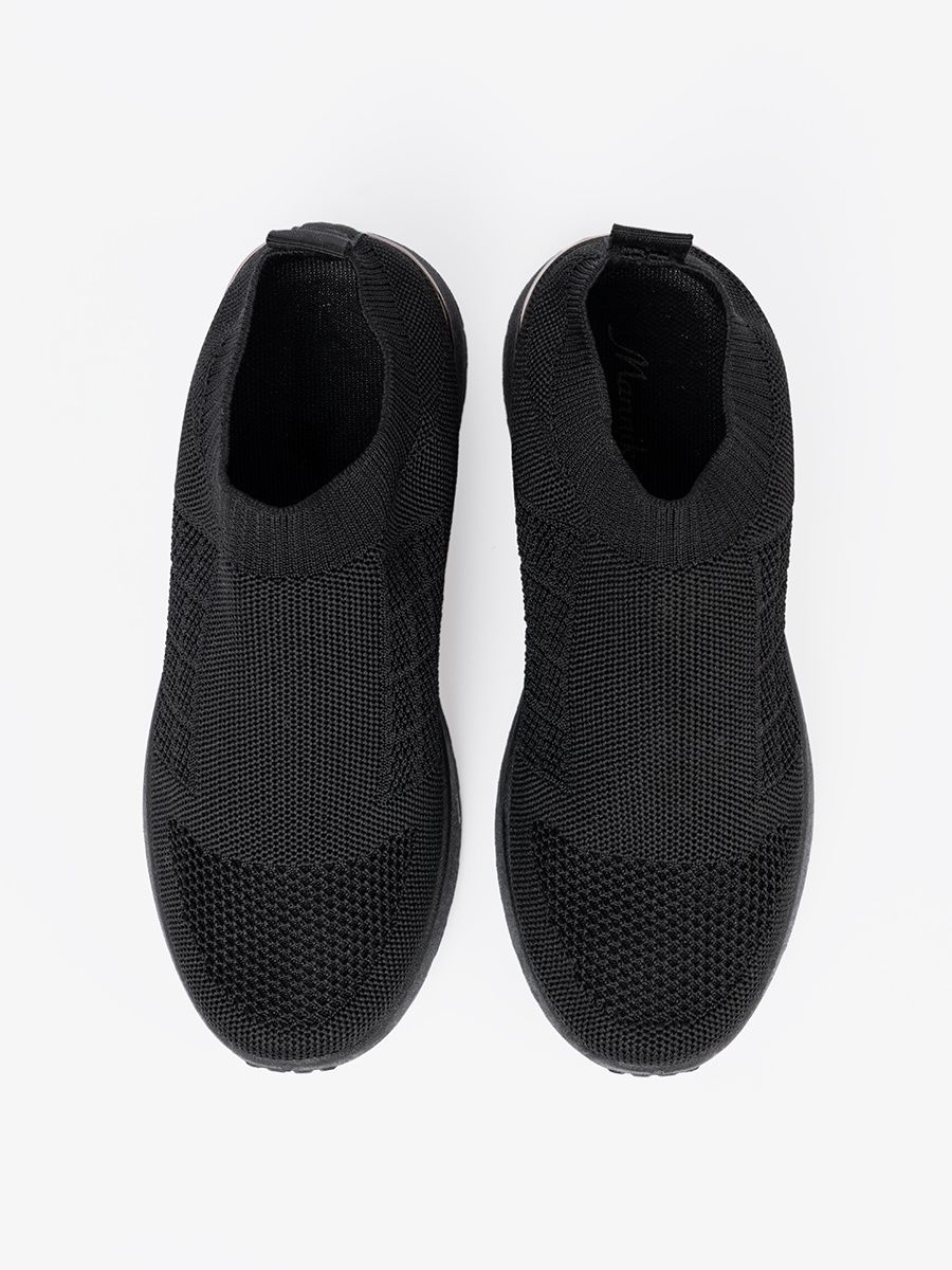 Schwarze sportliche Slip-On Sneakers mit textilem Obermaterial