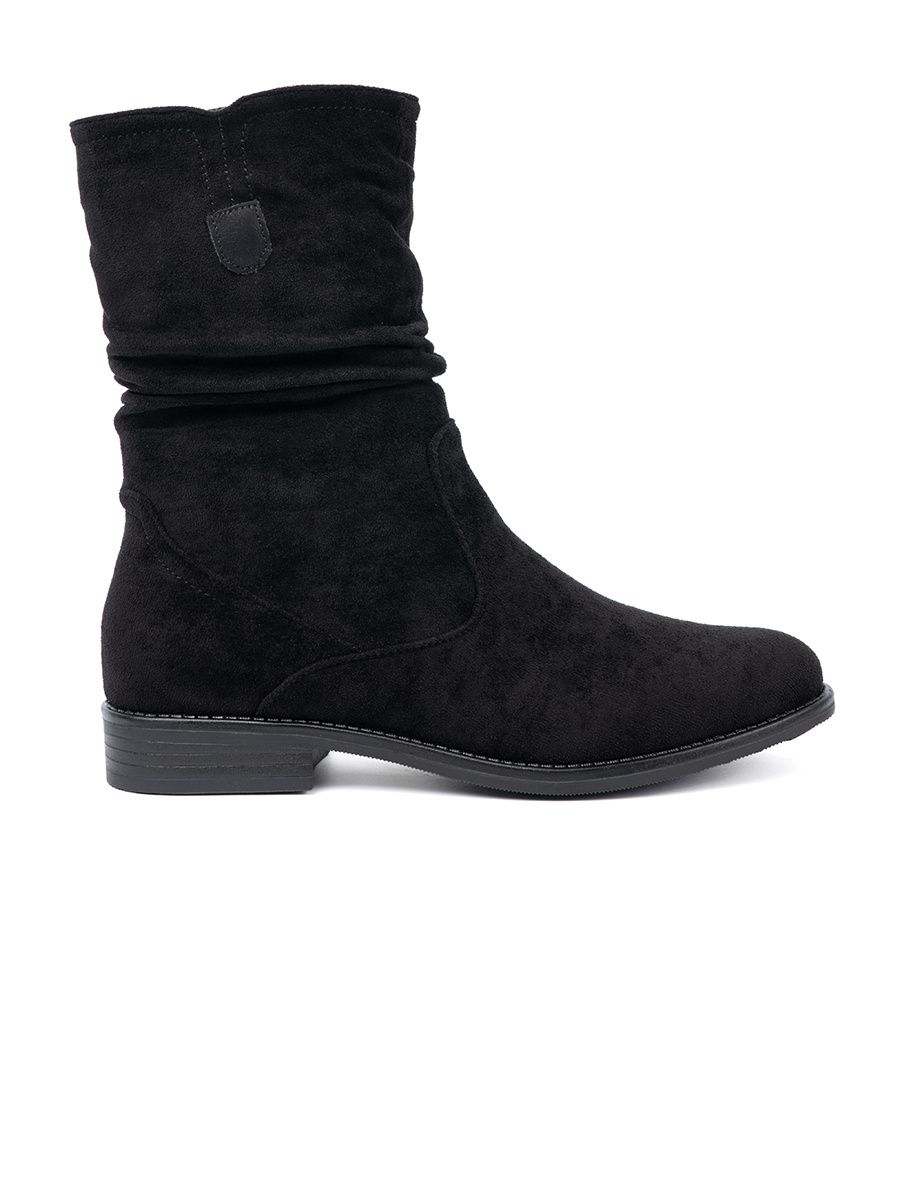 Klassische schwarze Stiefeletten mit gerafftem Schaft