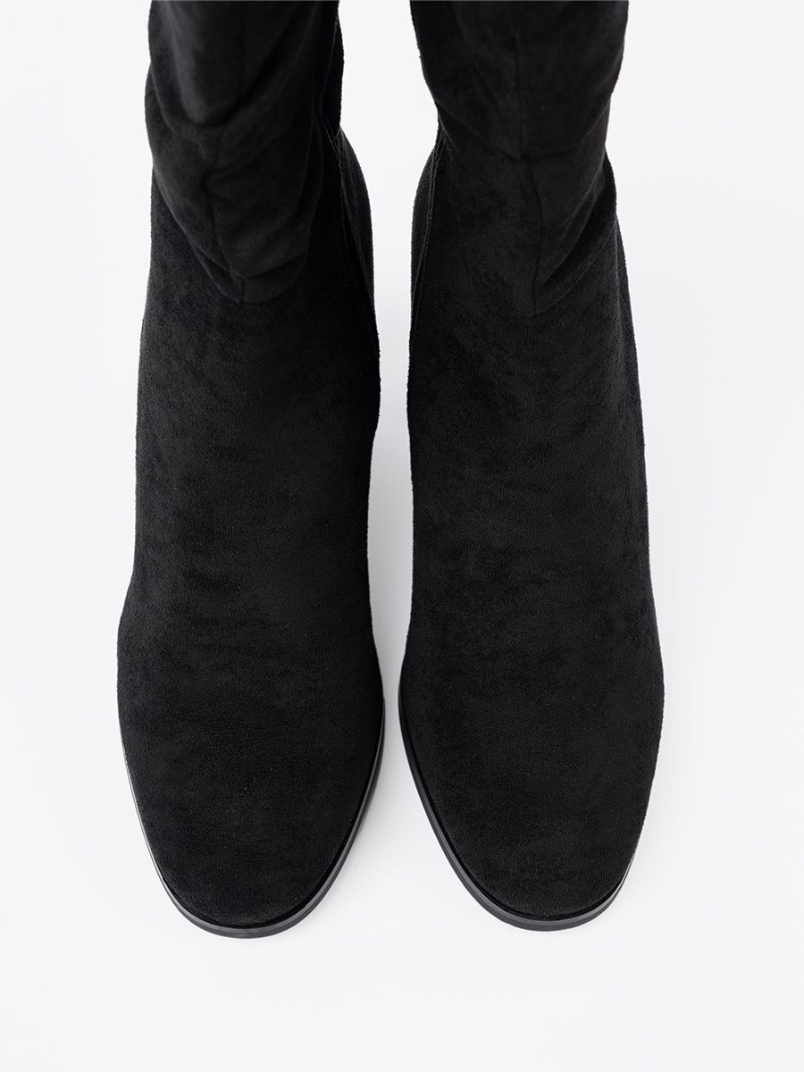 Schwarze Stiefeletten mit Blockabsatz und gerafftem Schaft