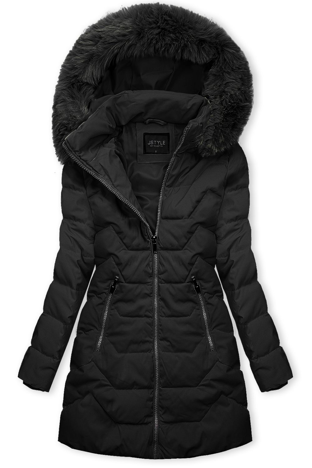 Winter Steppjacke mit Kapuze Schwarz
