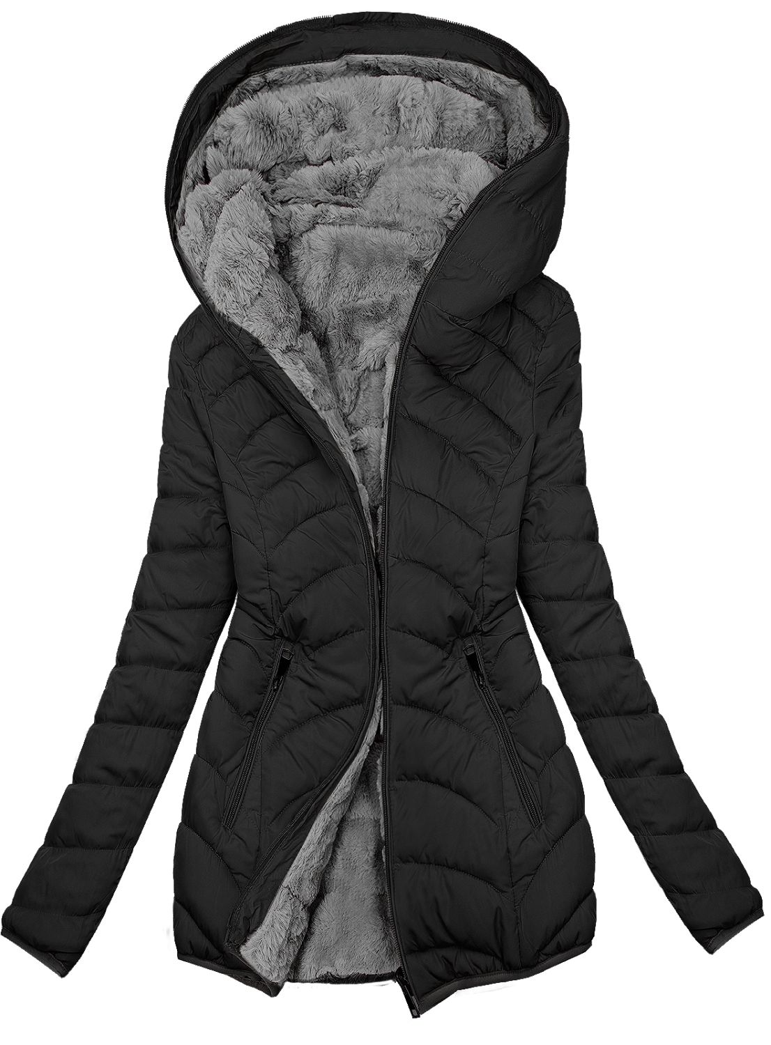 Gesteppte Wendejacke mit Futter - Plüsch schwarz/grau