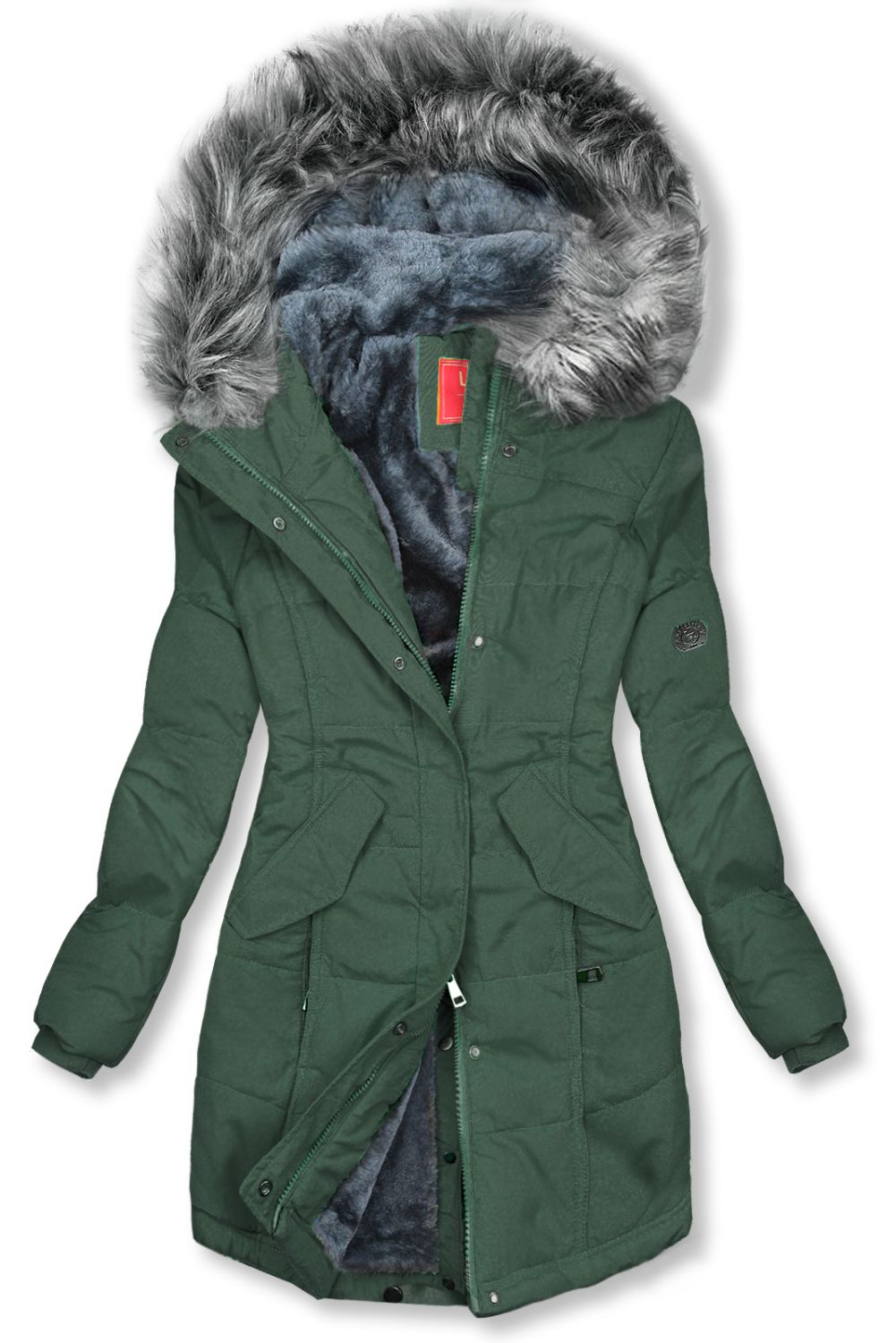 Winterjacke mit Teddy-Futter dunkelgrün/grau