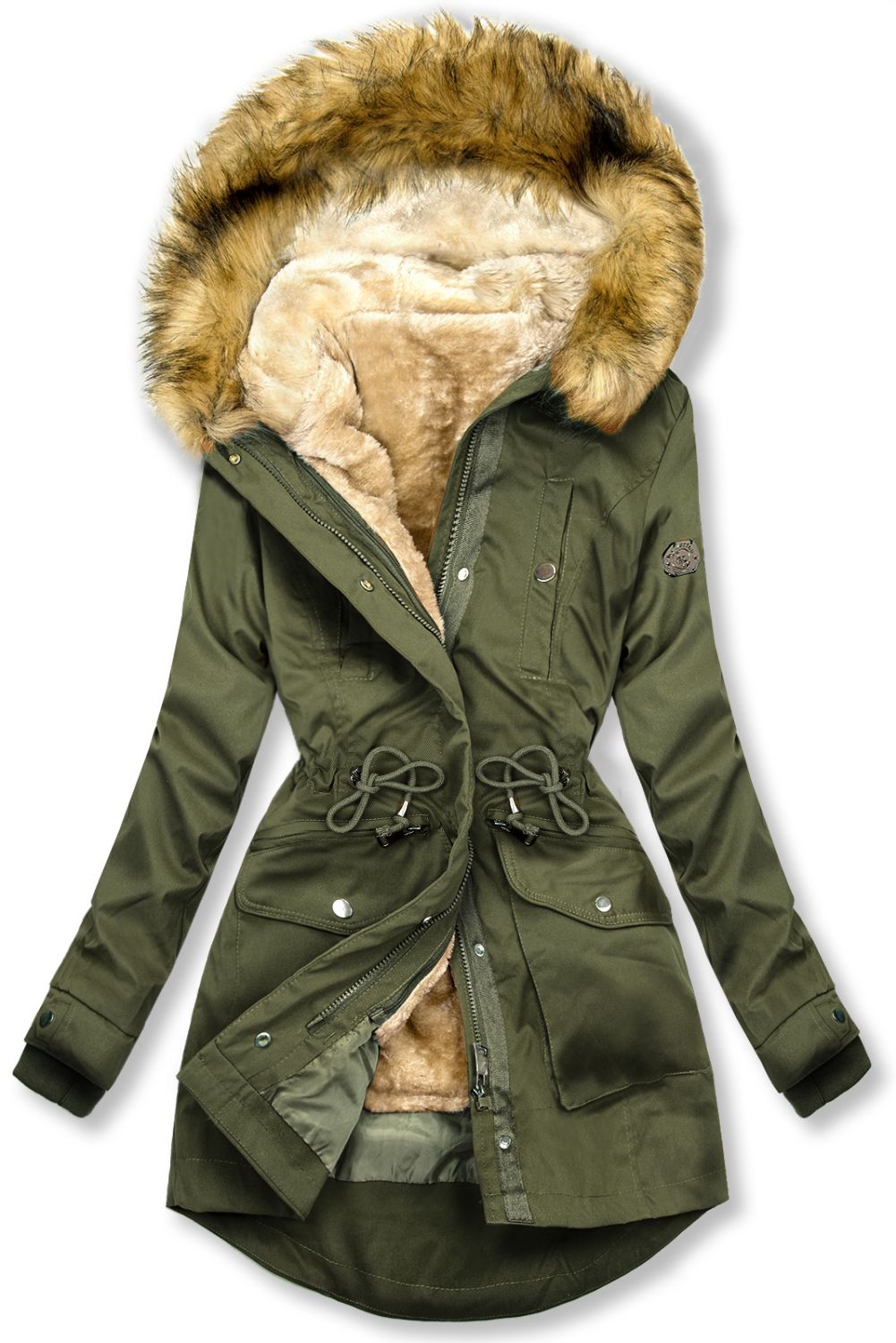 Parka mit abnehmbarem Futter und Kunstfell khaki