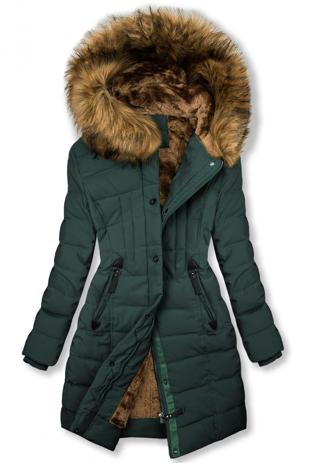 Wintermantel mit Teddy-Futter grün