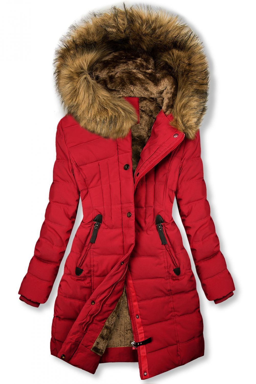 Wintermantel mit Teddy-Futter rot