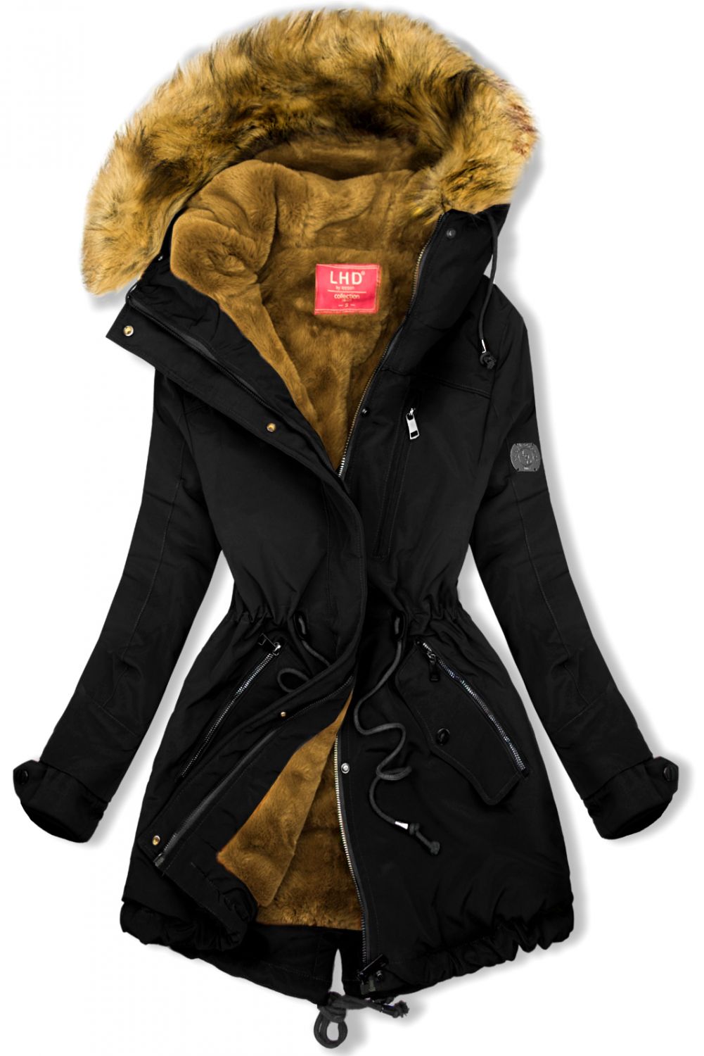 Warm gefütterter Parka mit Kapuze schwarz