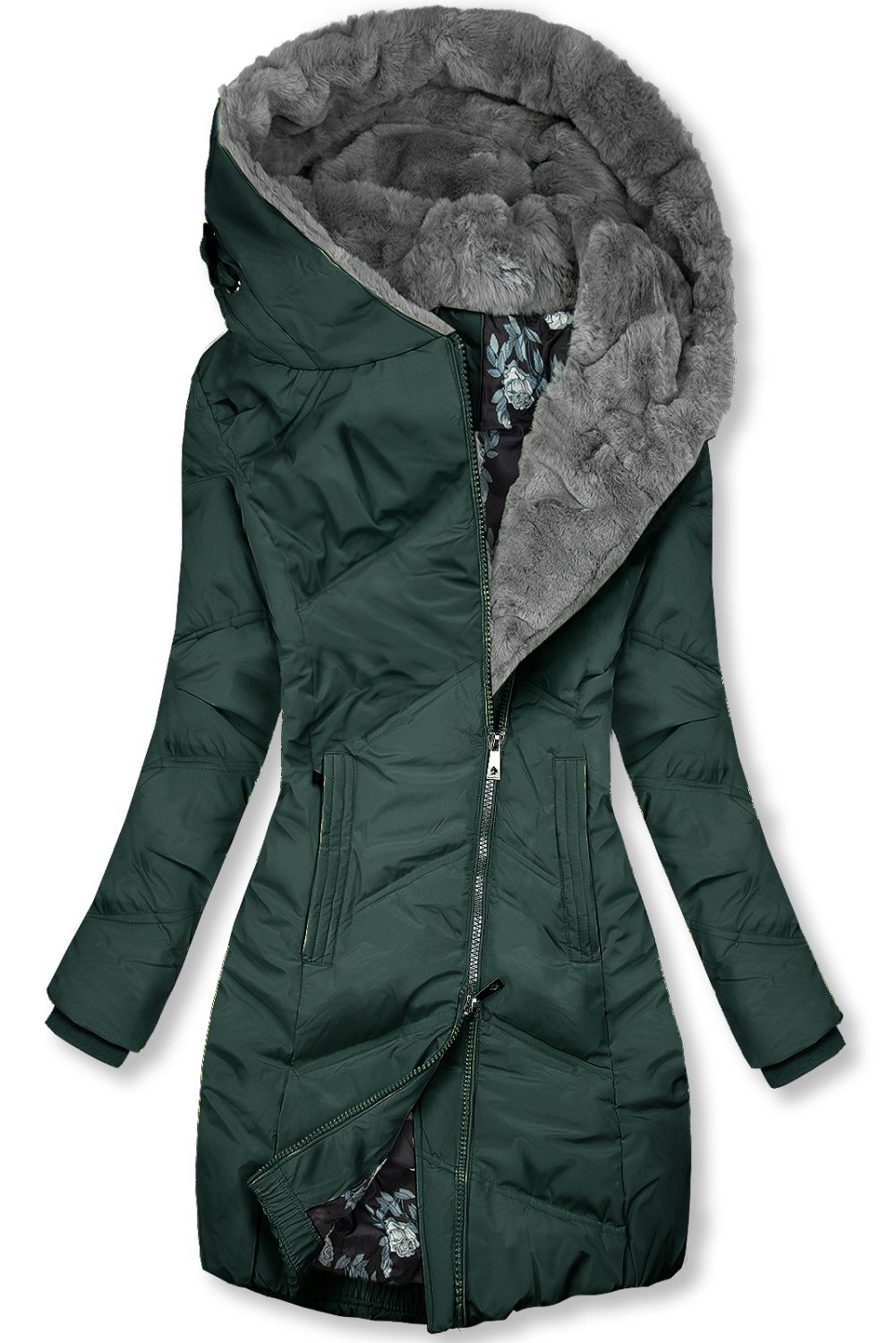 Steppjacke mit Blumenfutter grün