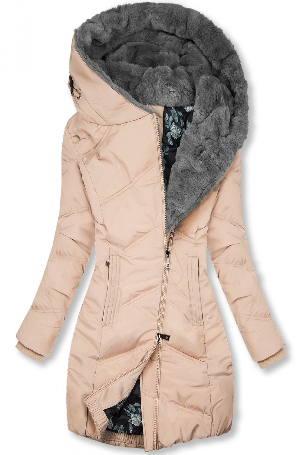 Steppjacke mit Blumenfutter puder rosa