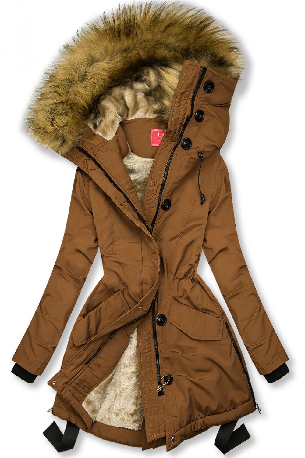 Winterjacke mit hohem Kragen braun