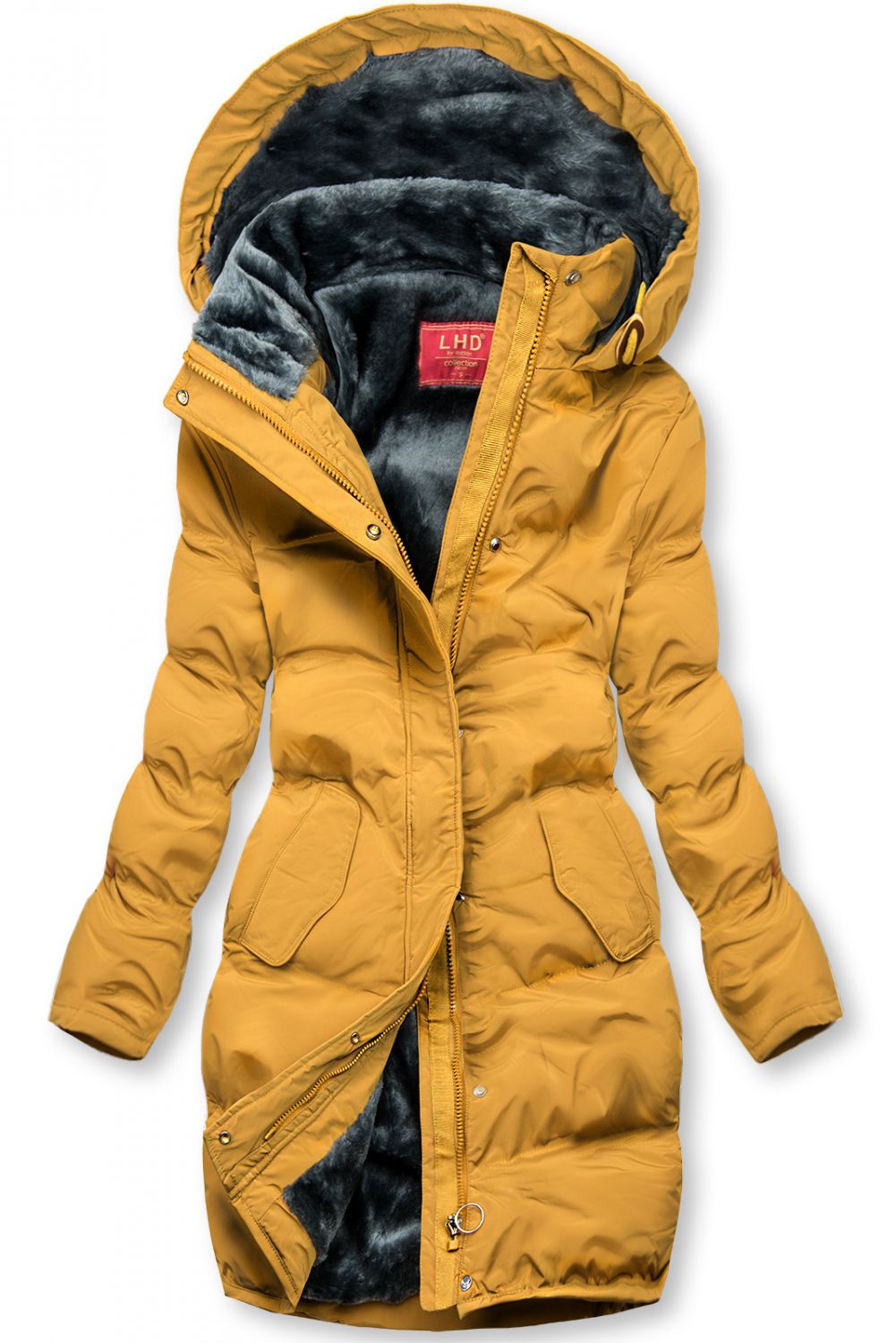 Winterjacke mit kuscheliger Teddy Fleece gelb