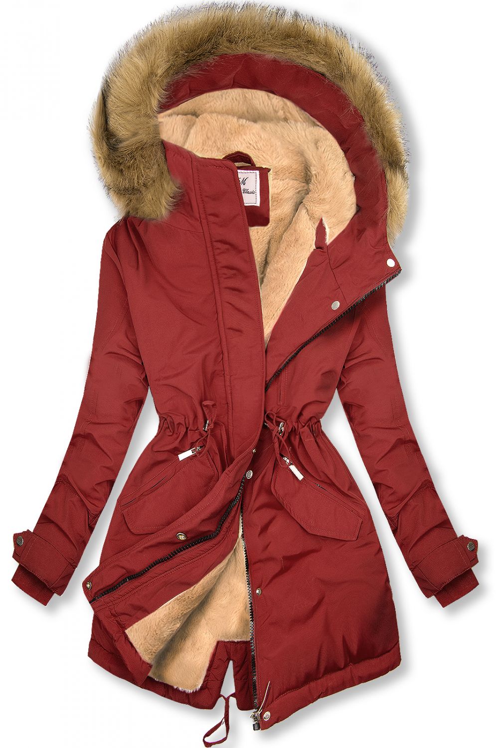 Parkajacke mit Teddy-Futter braunrot