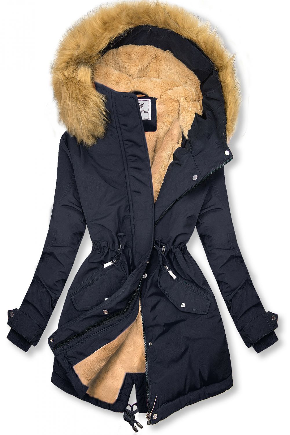 Winterjacke mit Teddy-Futter dunkelblau/beige
