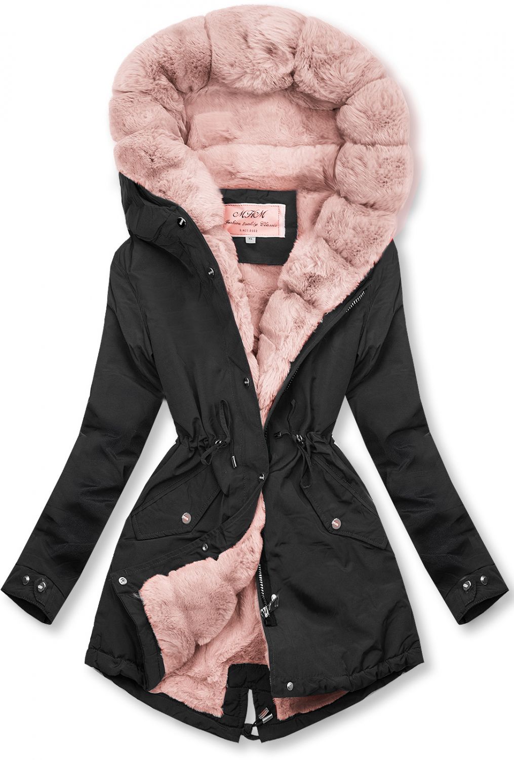 Parka mit Kunstpelz Saum schwarz-rosa
